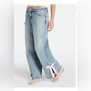 No Boundaries Light Blue Boyfriend Jeans with Pink Bow
